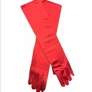 Red elbow length satin gloves